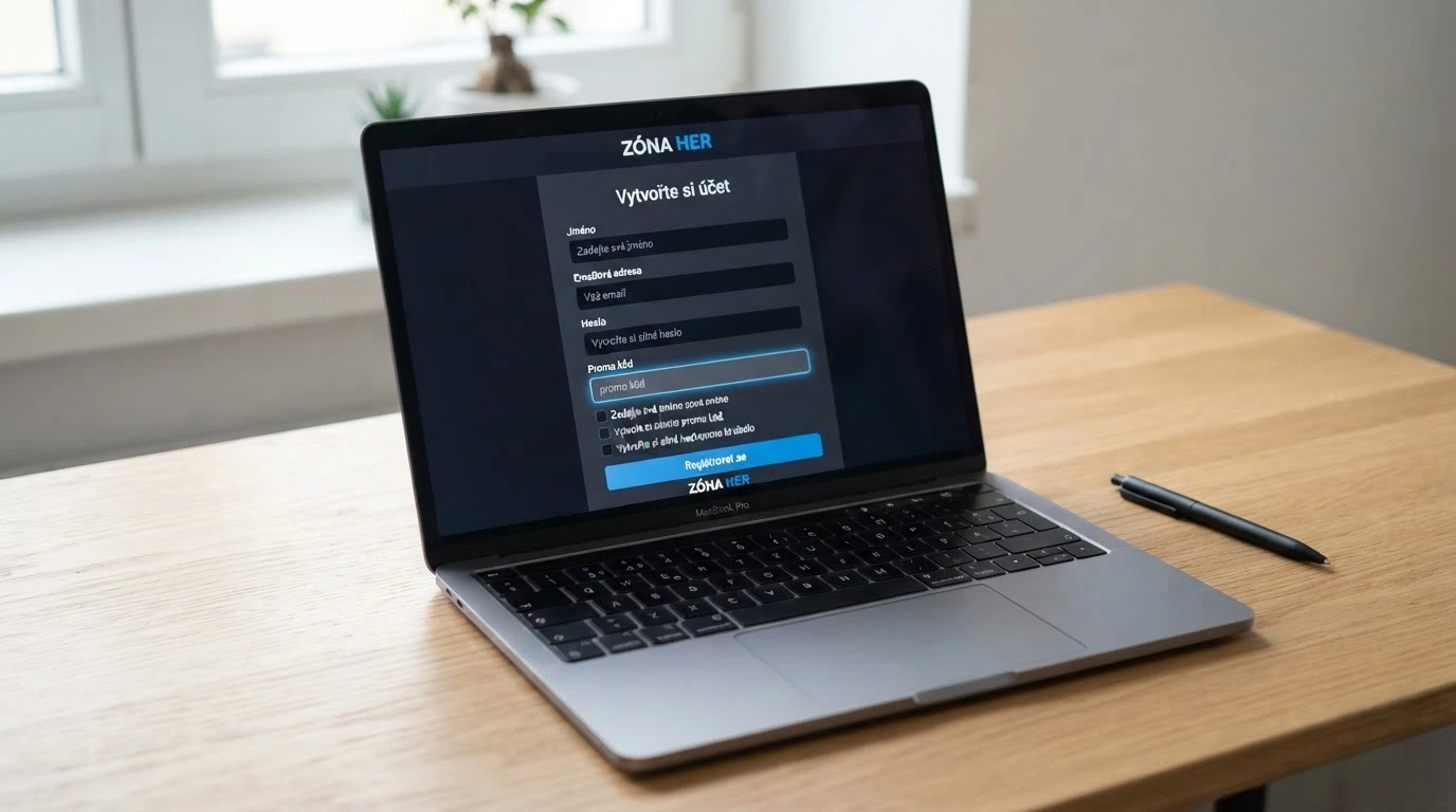 Obrazovka registračního formuláře online casina s vyznačeným polem pro zadání promo kódu