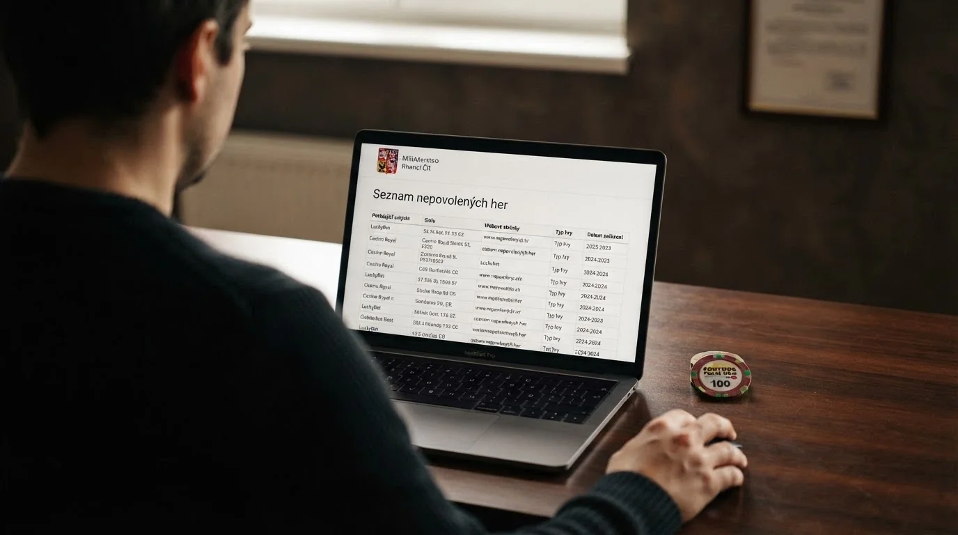 Úřední dokument s razítkem MF ČR vedle bitcoinové mince — kontrast české regulace a kryptoměny