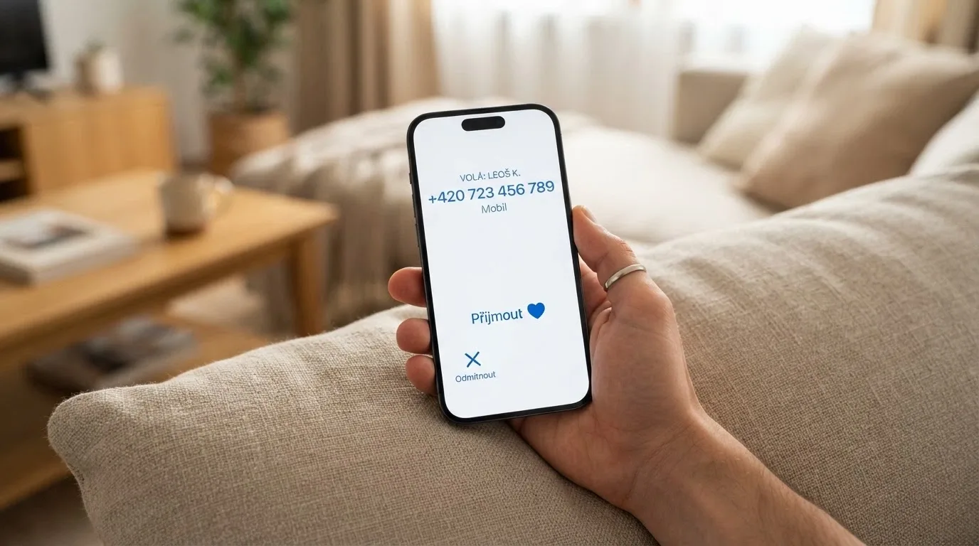 Telefon s číslem linky pomoci +420 777 477 877 na displeji a logem Centra Naberte kurz