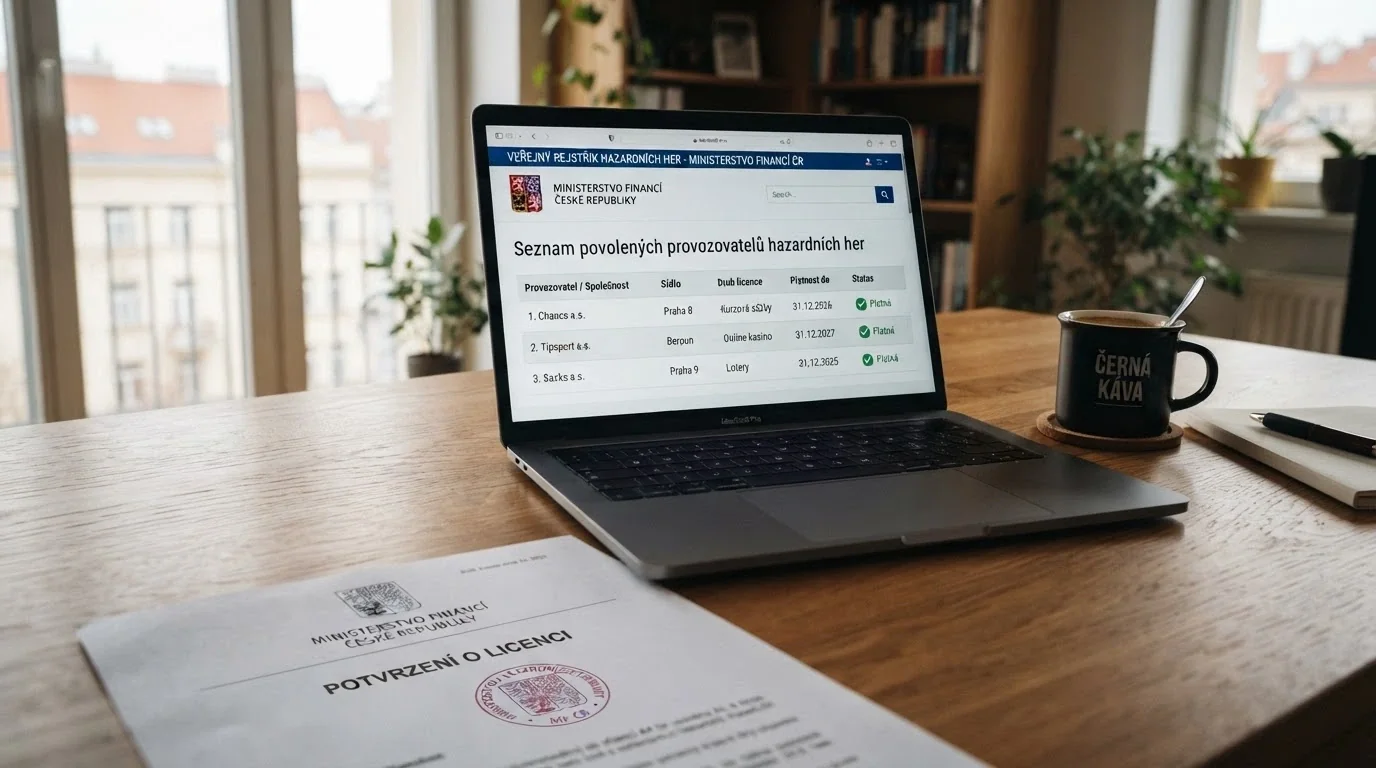 Úřední dokument s razítkem Ministerstva financí ČR a výřezem z veřejného rejstříku