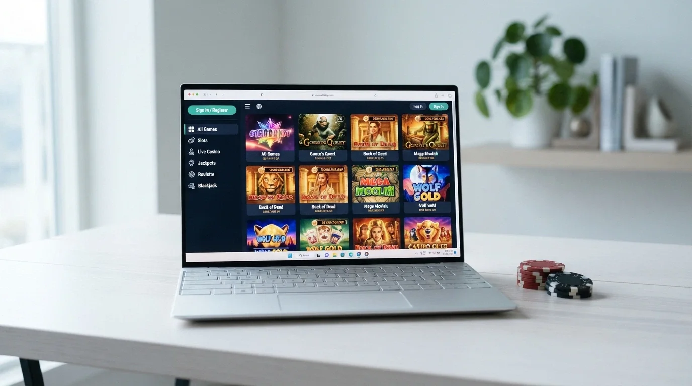 Rozhraní nového krypto kasina s moderním designem a nabídkou 6 000+ her