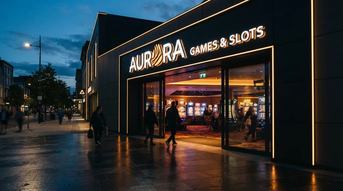 Nově otevřené casino s osvětleným nápisem
