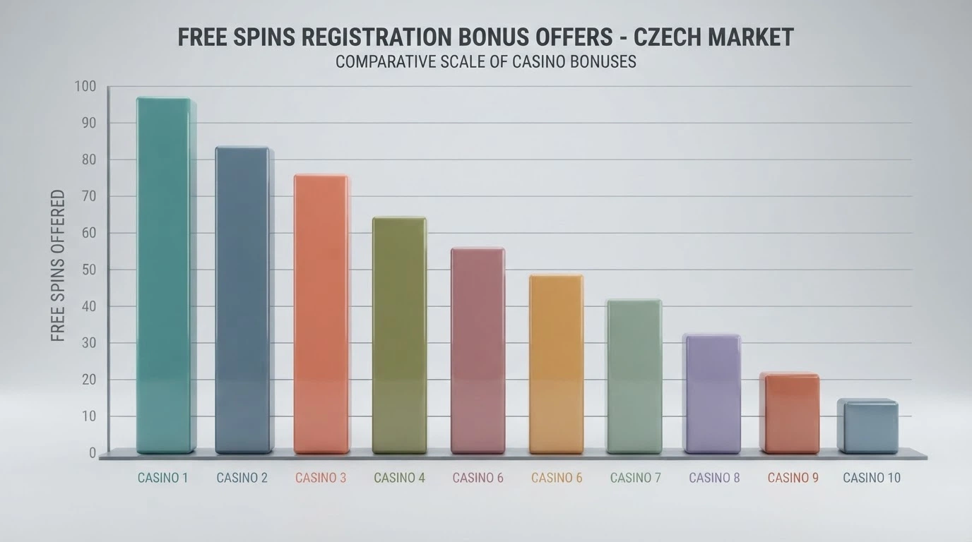 Přehledná infografika srovnávající počet volných otoček napříč deseti kasiny — sloupcový graf