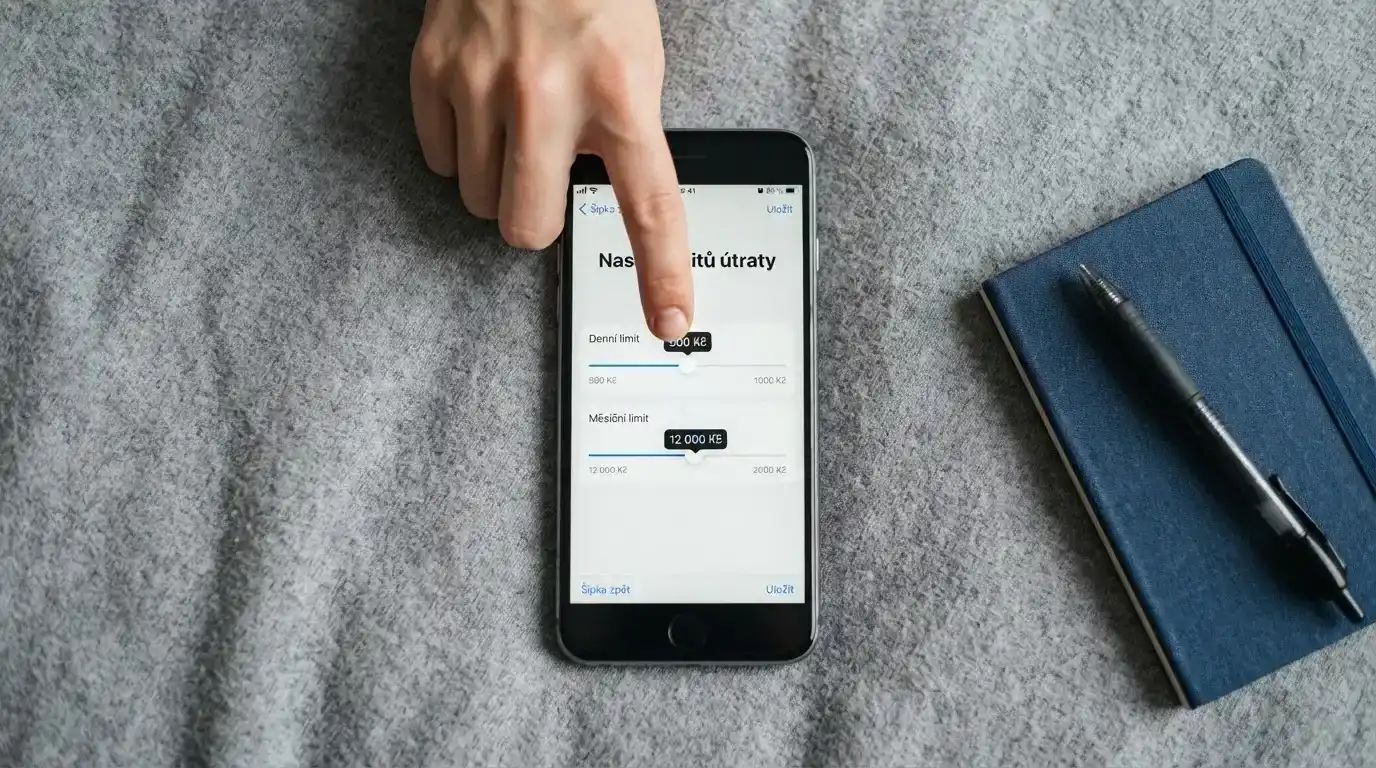 Nastavení finančních limitů v mobilní aplikaci s viditelnými denními a měsíčními stropy