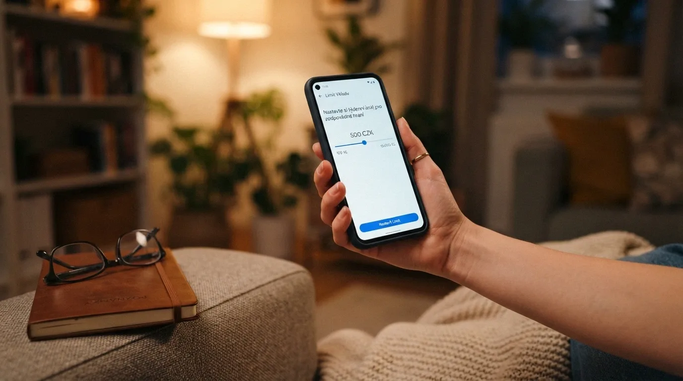 Telefon s vytočeným číslem linky pomoci, v pozadí logo Národní linky pro odvykání hraní